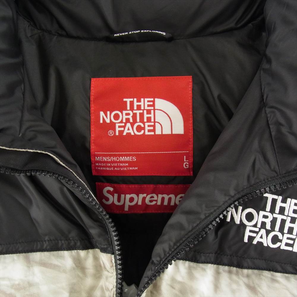 Supreme シュプリーム 19AW NF0A3SDD × THE NORTH FACE Paper Print Nuptse Jacket ノースフェイス ペーパー プリント ヌプシ ジャケット ND91806I ブラック系 グレー系 L【中古】