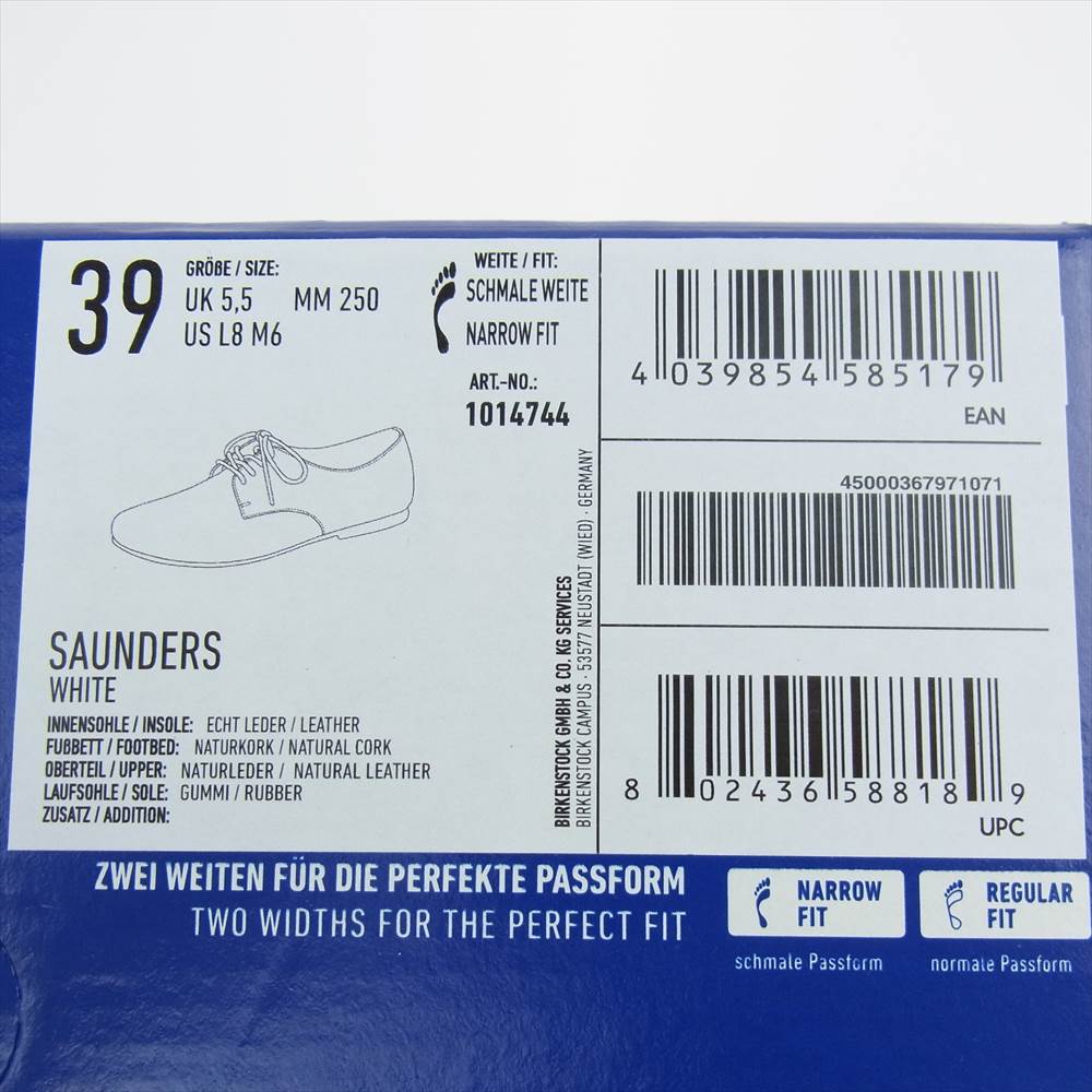 BIRKENSTOCK ビルケンシュトック 1014744 SAUNDERS ソーンダース ナチュラル レザー シューズ ホワイト系 39E【中古】