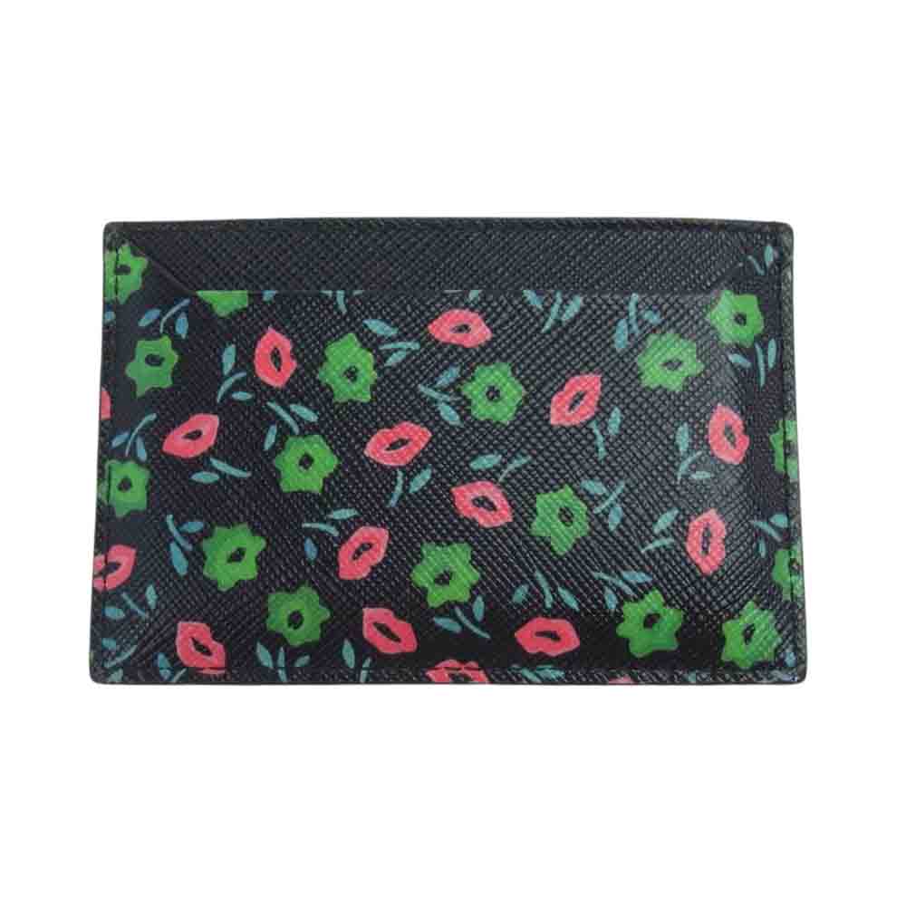 PRADA プラダ 1MC208 SAFFIANO ST.FLO フラワー総柄 レザー カードケース ブラック系 マルチカラー系【中古】