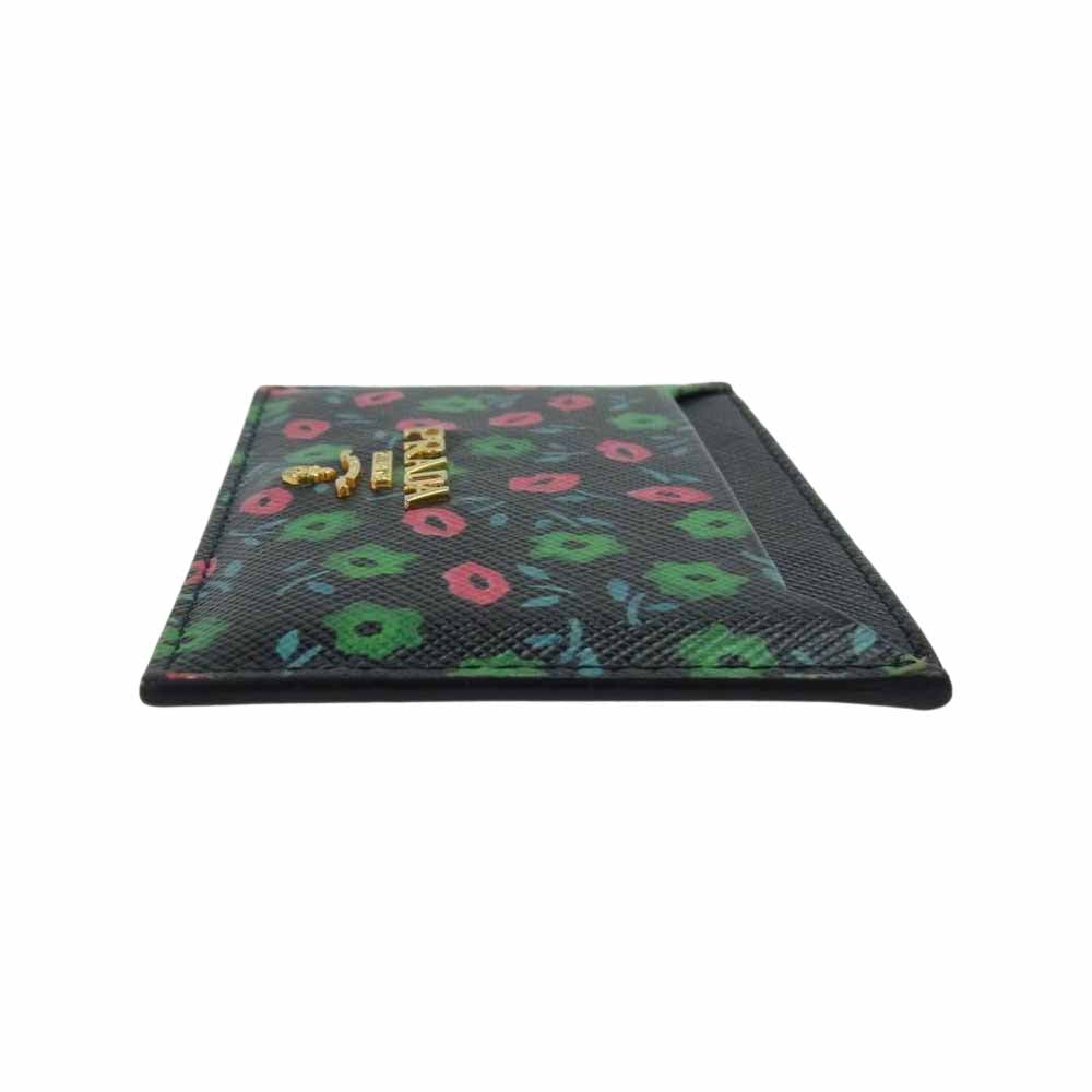 PRADA プラダ 1MC208 SAFFIANO ST.FLO フラワー総柄 レザー カードケース ブラック系 マルチカラー系【中古】