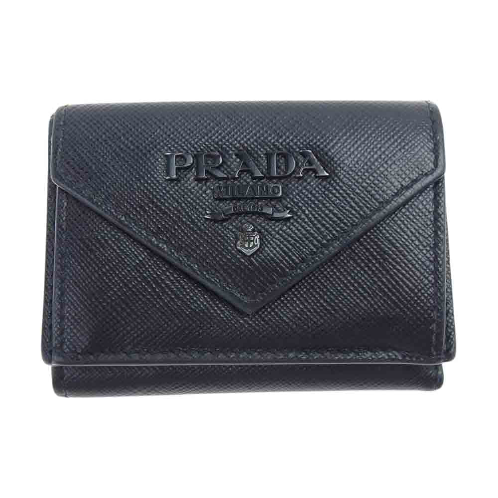 美品✨ PRADA 三つ折り財布 サフィアーノ コンパクトウォレット ブラック
