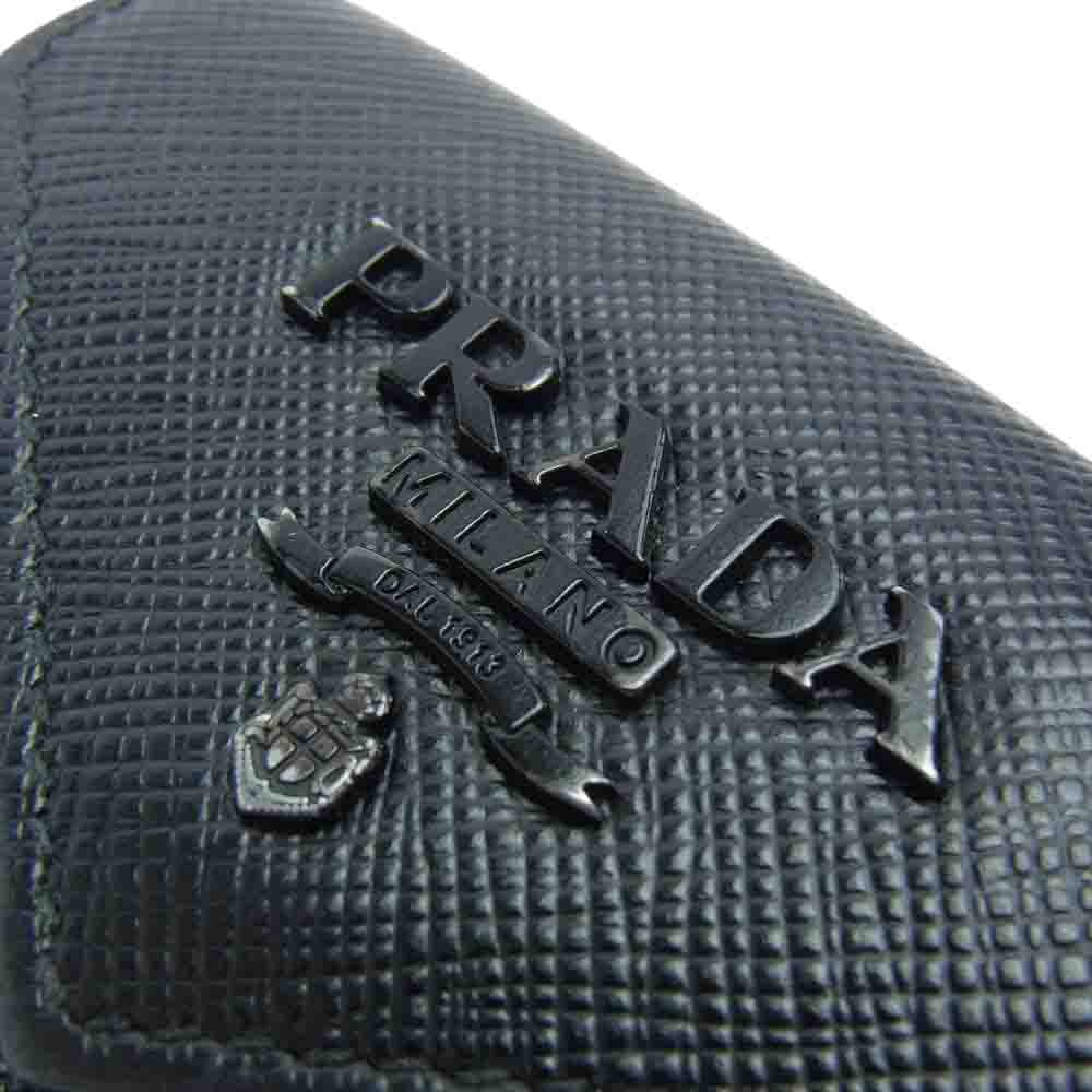 PRADA プラダ 1MH021 SAFFIANO LETTER サフィアーノ レザー 三つ折り コンパクト ウォレット ブラック系【中古】