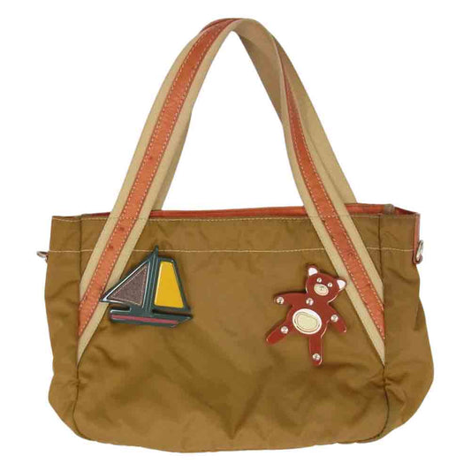 PRADA プラダ ナイロン ブローチ付き ハンドバッグ ブラウン系【中古】