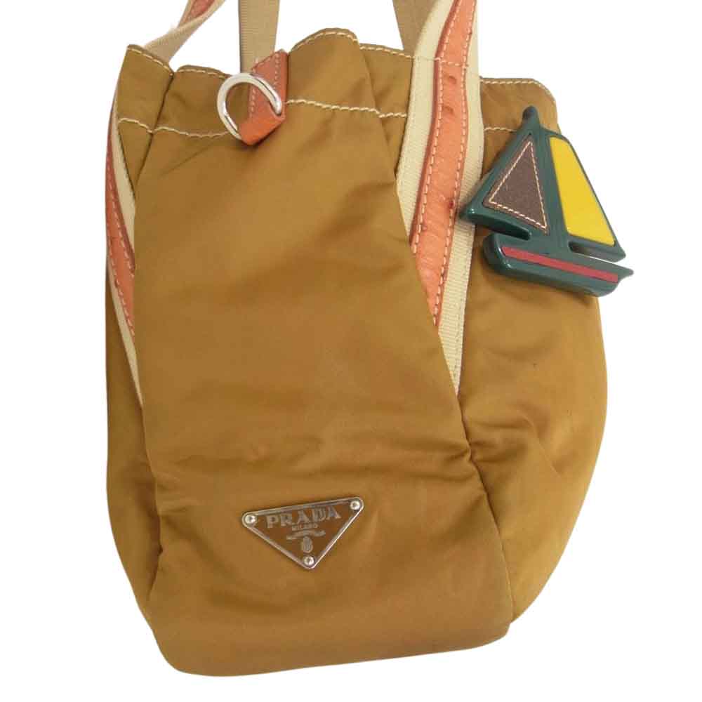 PRADA プラダ ナイロン ブローチ付き ハンドバッグ ブラウン系【中古】