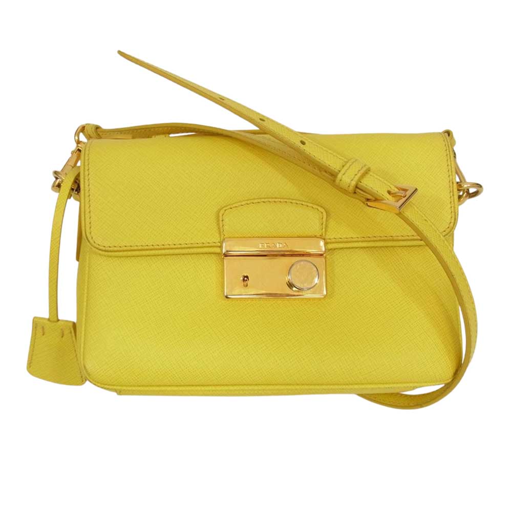 PRADA プラダ BT0959 SAFFIANO LUX HANDBAGS 2way サフィアーノ ショルダー ハンドバッグ イエロー系【中古】