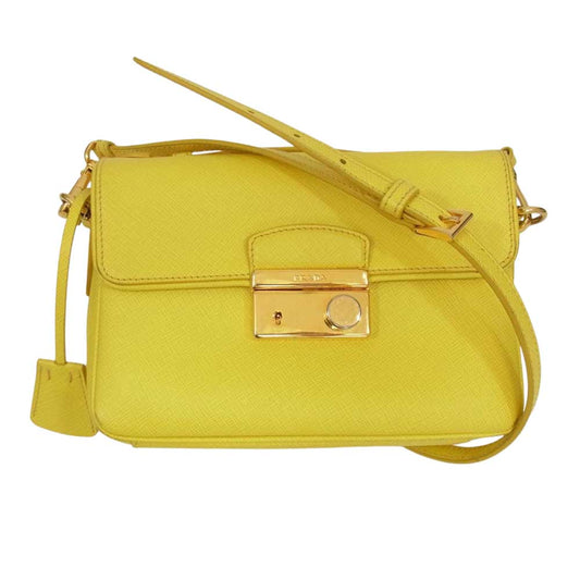 PRADA プラダ BT0959 SAFFIANO LUX HANDBAGS 2way サフィアーノ ショルダー ハンドバッグ イエロー系【中古】