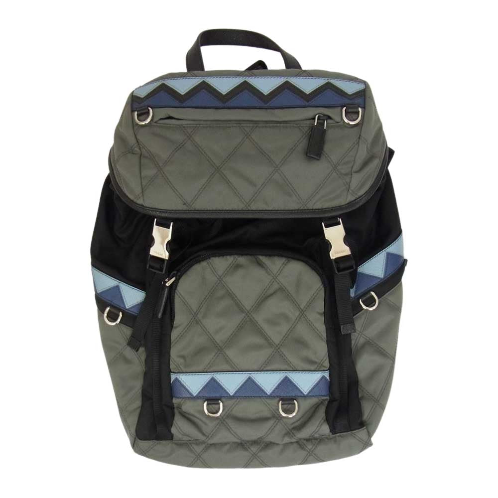 PRADA プラダ 1BZ039 ナイロン 切替 キルティング バックパック グレー系【中古】