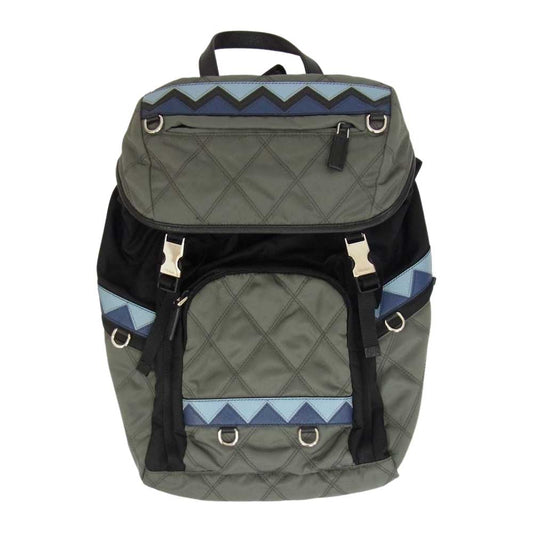 PRADA プラダ 1BZ039 ナイロン 切替 キルティング バックパック グレー系【中古】