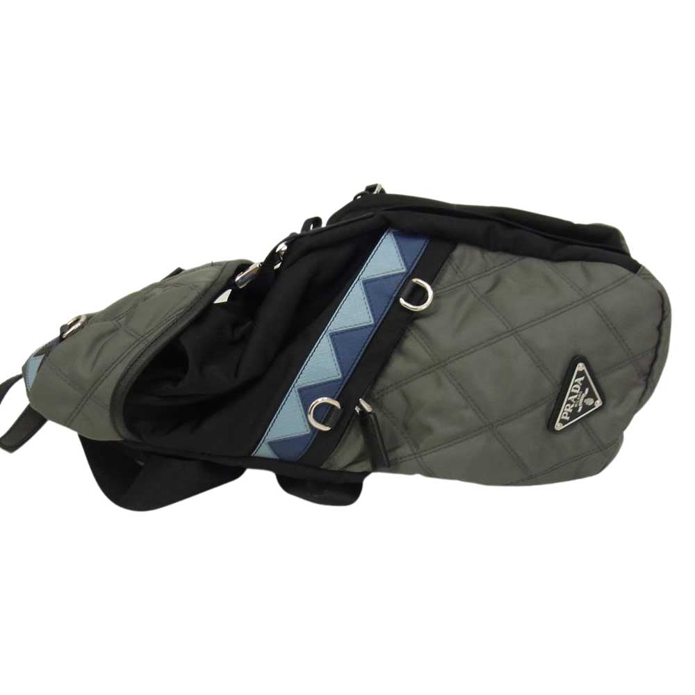 PRADA プラダ 1BZ039 ナイロン 切替 キルティング バックパック グレー系【中古】
