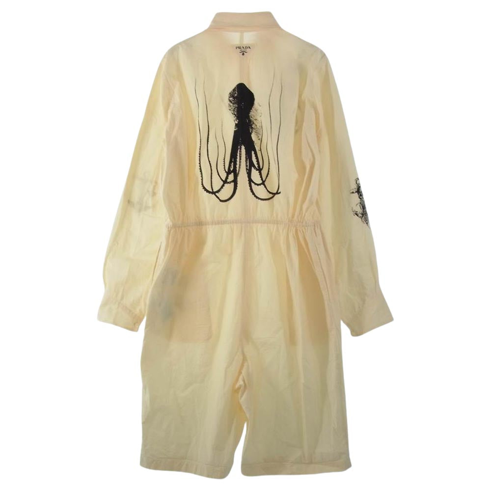 PRADA プラダ 22SS SC567_10HO_F0304_S_221 国内正規品 アイボリー プリント コットン ショート ジャンプスーツ オフホワイト系 M【中古】