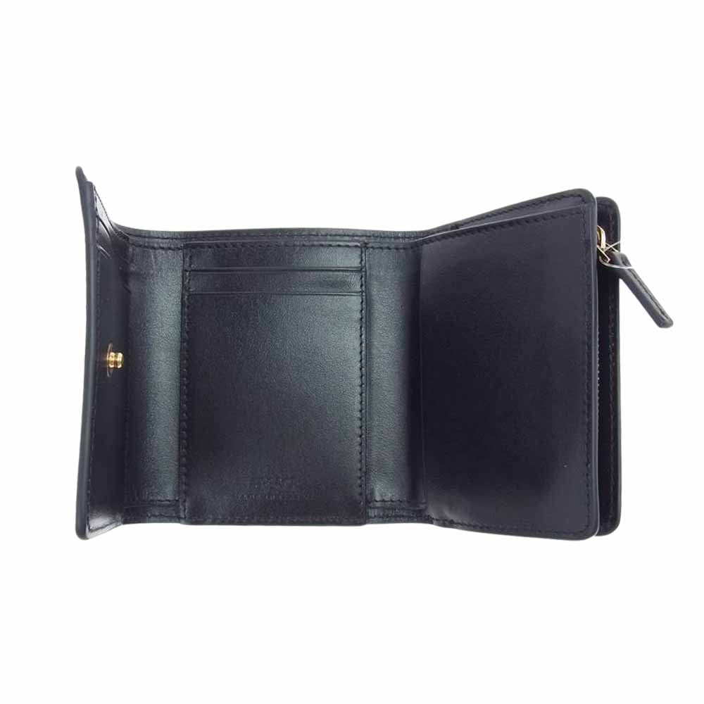 VERSACE ヴェルサーチ 1002243 1A01444 5B15V ラ グレカ シグネチャー 三つ折り コンパクト ウォレット  ブラック系 カーキ系【美品】【中古】