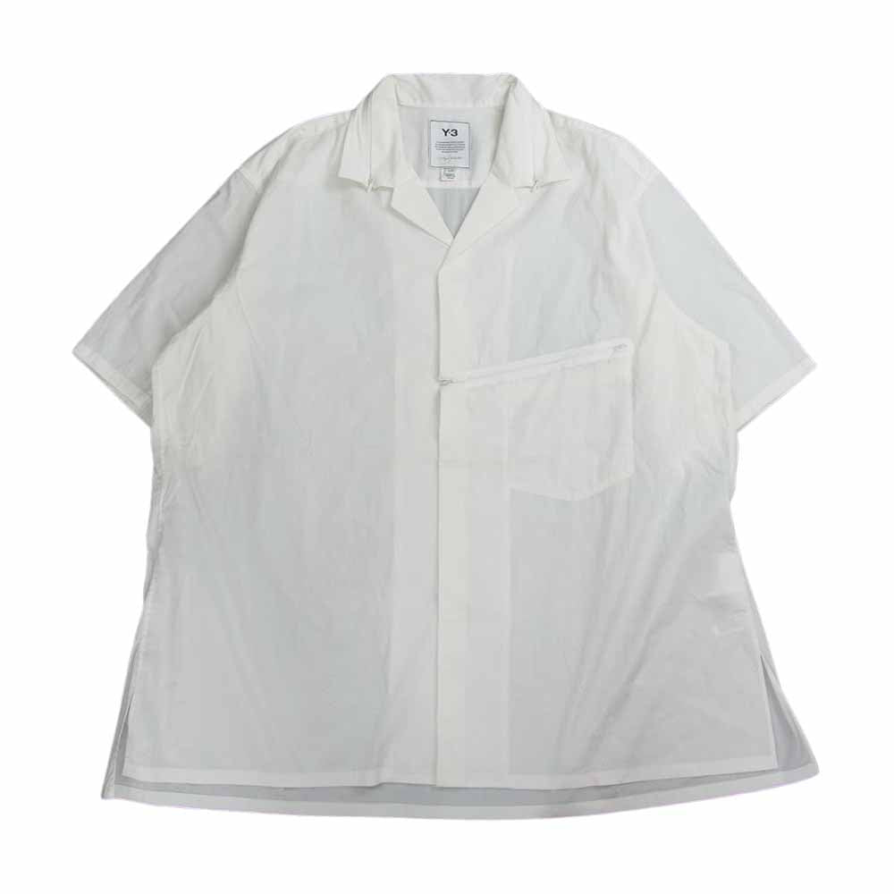 Yohji Yamamoto ヨウジヤマモト Y-3 ワイスリー FS2520 CLASSIC SHORT SLEEVE SHIRT クラシック ショートスリーブ 比翼 ジップカラー 半袖 シャツ ホワイト ホワイト系 L【中古】