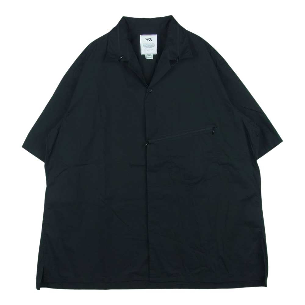 Yohji Yamamoto ヨウジヤマモト Y-3 ワイスリー FS2519 CLASSIC SHORT SLEEVE SHIRT クラシック ショートスリーブ 比翼 ジップカラー 半袖 シャツ ブラック系 L【美品】【中古】