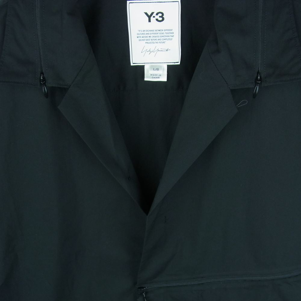 Yohji Yamamoto ヨウジヤマモト Y-3 ワイスリー FS2519 CLASSIC SHORT SLEEVE SHIRT クラシック ショートスリーブ 比翼 ジップカラー 半袖 シャツ ブラック系 L【美品】【中古】