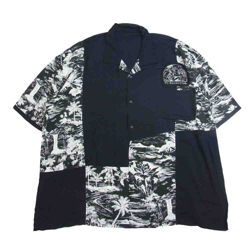 PORTER CLASSIC ポータークラシック 21SS ALOHA SHIRT PATCHWORK 刺繍 ワッペン付き パッチワーク レーヨン アロハシャツ ダークネイビー系 XL【中古】