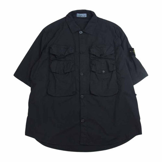 STONE ISLAND ストーンアイランド 国内正規品 761511003 Garment Dyed Tela Paracadute Shirt ガーメントダイ 半袖 シャツ グレー系 XL【中古】