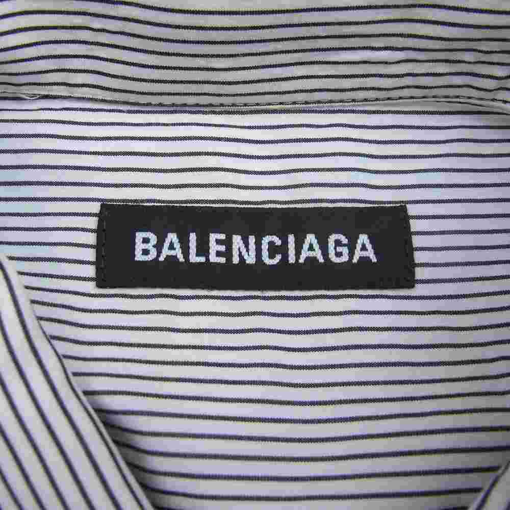 BALENCIAGA バレンシアガ 国内正規品 19SS 556913 ストライプ バックロゴプリント ボタンダウン オーバーサイズ 半袖 シャツ ブラック系 ホワイト系 39【中古】