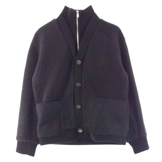 HERMES エルメス 21AW ウール カシミヤ ニット ムートン ブルゾン ブラック系 52【美品】【中古】