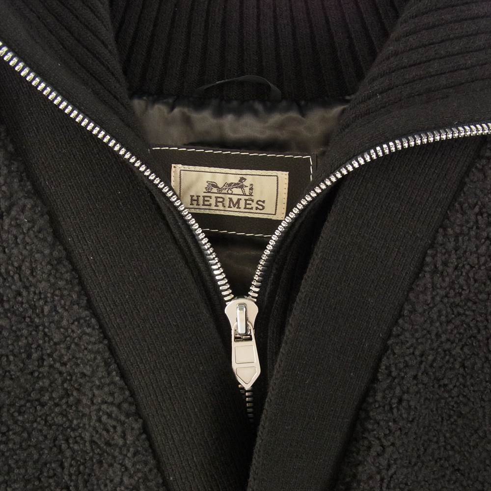 HERMES エルメス 21AW ウール カシミヤ ニット ムートン ブルゾン ブラック系 52【美品】【中古】