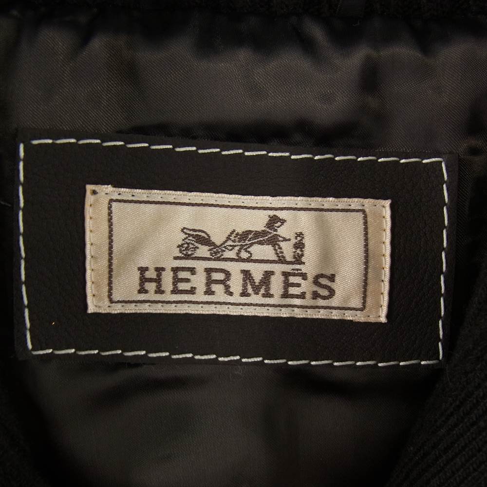 HERMES エルメス 21AW ウール カシミヤ ニット ムートン ブルゾン ブラック系 52【美品】【中古】