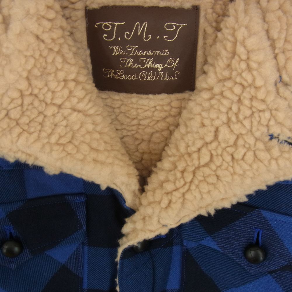 TMT ティーエムティー 19AW TJK-F1909 BUFFALO CHECK BOA RANCH COAT バッファロー チェック ボア ランチコート ジャケット ブルー系 S【新古品】【未使用】【中古】
