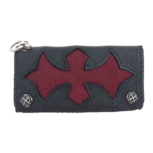 A&G エーアンドジー スティングレイ レザー ロング ウォレット ブラック系 ワインレッド系【中古】