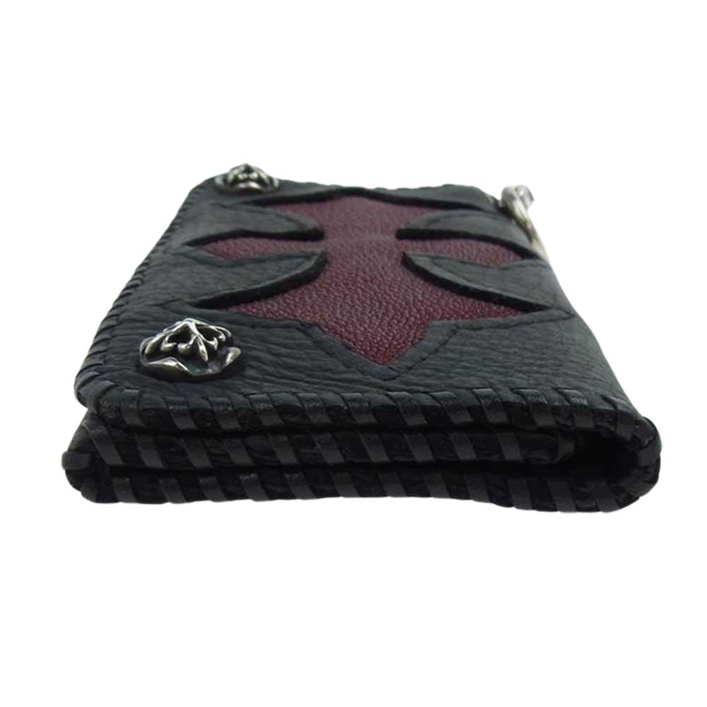A&G エーアンドジー スティングレイ レザー ロング ウォレット ブラック系 ワインレッド系【中古】