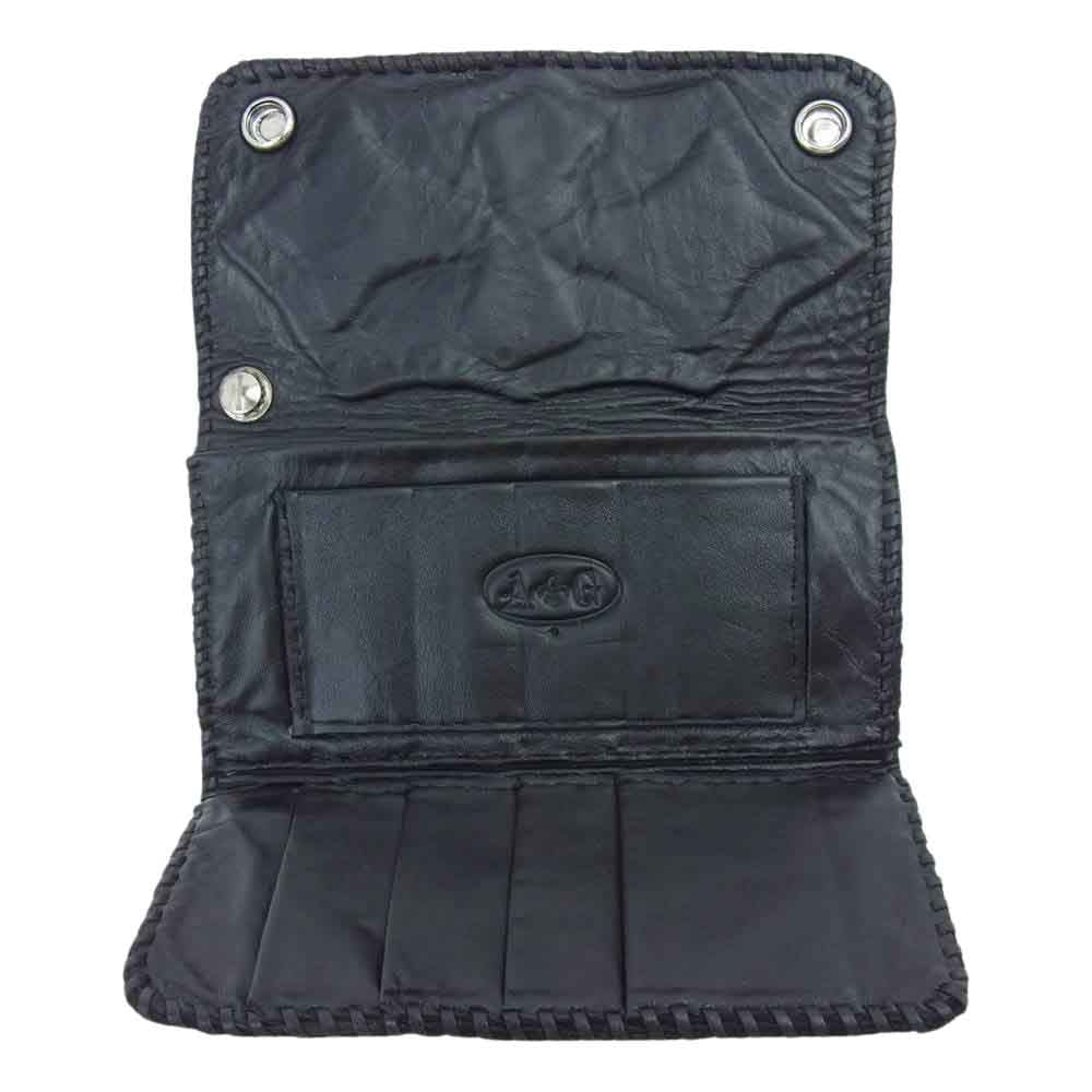 A&G エーアンドジー スティングレイ レザー ロング ウォレット ブラック系 ワインレッド系【中古】
