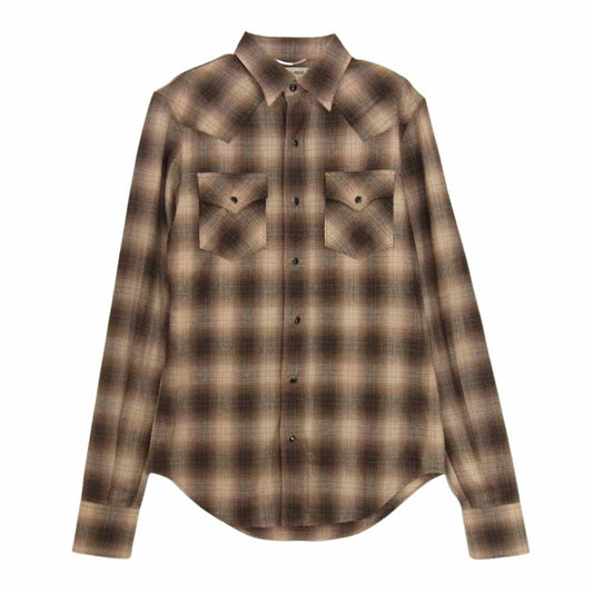 SAINT LAURENT サンローラン 392937 Y743J ケリング国内正規品 エディ期 オンブレチェック ウエスタン長袖シャツ ブラウン系 XS【美品】【中古】