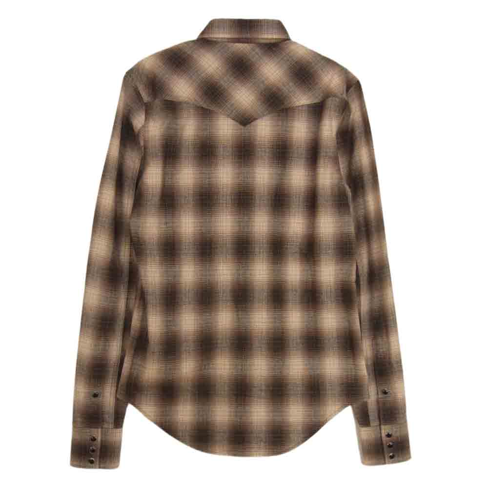 SAINT LAURENT サンローラン 392937 Y743J ケリング国内正規品 エディ期 オンブレチェック ウエスタン長袖シャツ ブラウン系 XS【美品】【中古】