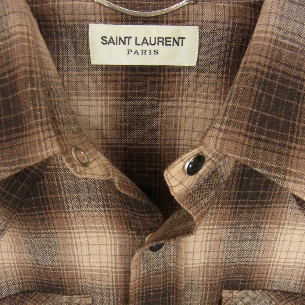 SAINT LAURENT サンローラン 392937 Y743J ケリング国内正規品 エディ期 オンブレチェック ウエスタン長袖シャツ ブラウン系 XS【美品】【中古】