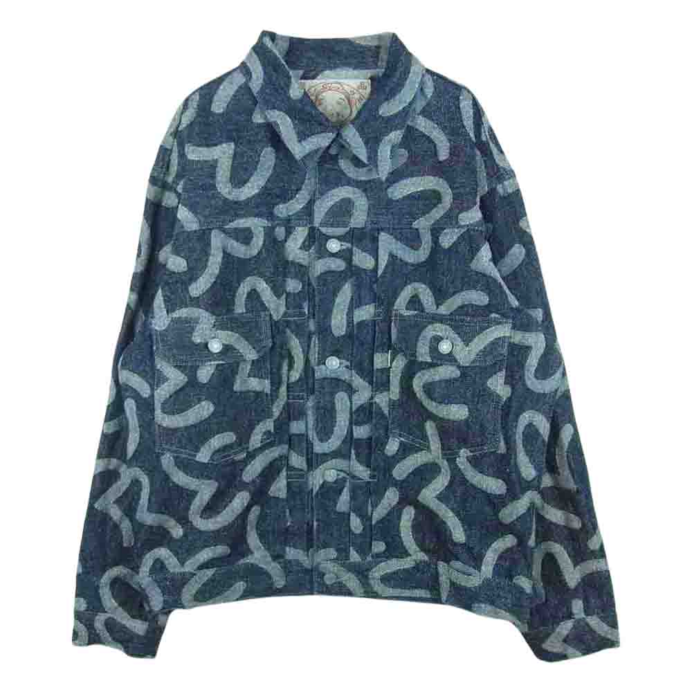 EVISU エヴィス Lot. 1507 カモメ 刺繍 総柄 ネップ 2nd タイプ デニム ジャケット インディゴブルー系 44【中古】