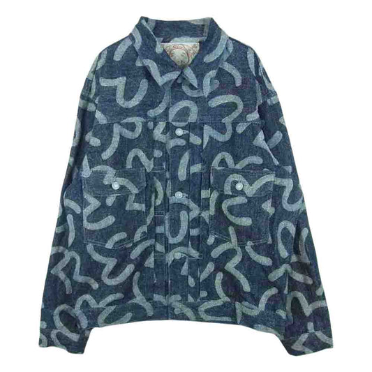 EVISU エヴィス Lot. 1507 カモメ 刺繍 総柄 ネップ 2nd タイプ デニム ジャケット インディゴブルー系 44【中古】