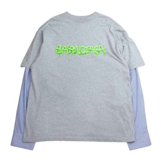 BALENCIAGA バレンシアガ 22SS 671401 TLVF1 国内正規品 SLIME PATCHED スライム パッチ スリーブ Tシャツ グレー系 XS【美品】【中古】