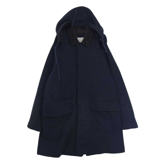 Sacai サカイ 16-01032M 襟コーデュロイ スウェット パーカー フード ボンディング スウェット ステンカラー コート ネイビー系 2【中古】