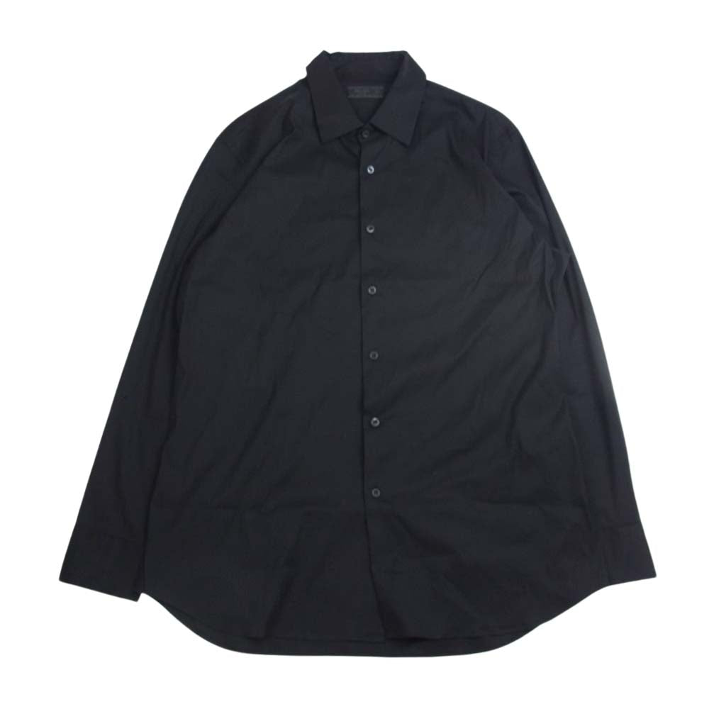 PRADA プラダ UCM608 F62 国内正規品 ワイドスプレッドカラー 長袖 シャツ ブラック ブラック系 43【美品】【中古】