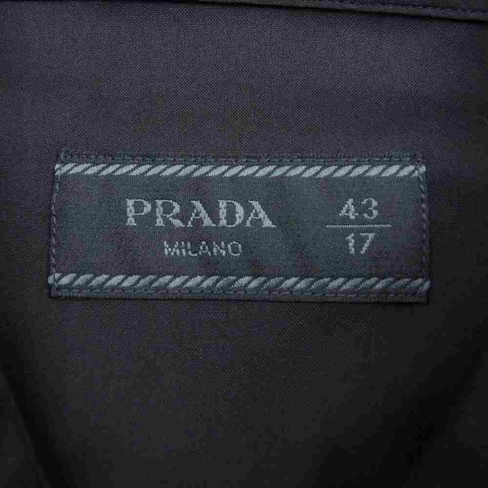 PRADA プラダ UCM608 F62 国内正規品 ワイドスプレッドカラー 長袖 シャツ ブラック ブラック系 43【美品】【中古】