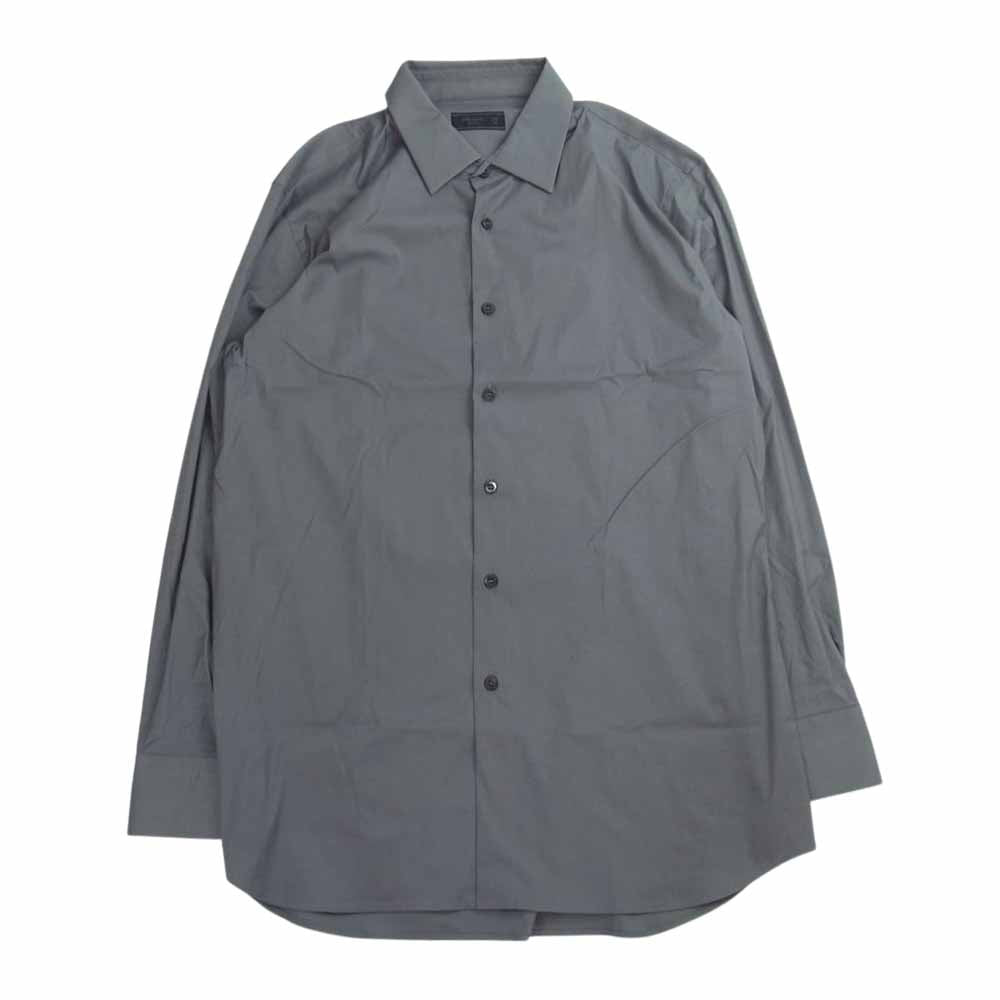 PRADA プラダ UCM608 F62 国内正規品 ワイドスプレッドカラー ストレッチ 長袖 シャツ グレー グレー系 43【中古】