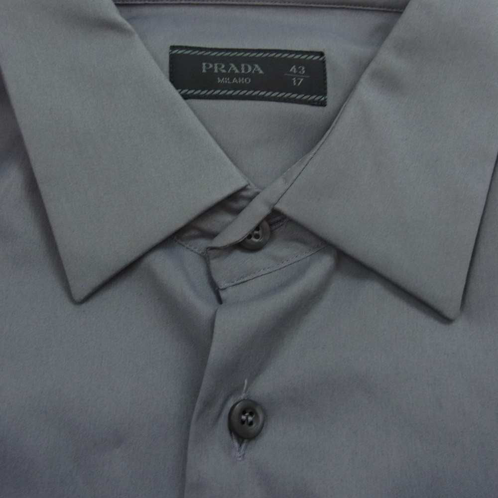 PRADA プラダ UCM608 F62 国内正規品 ワイドスプレッドカラー 長袖 シャツ ブラック系 43【美品】【中古】 PRADA プラダ UCM608 F62 国内正規品 ワイドスプレッドカラー