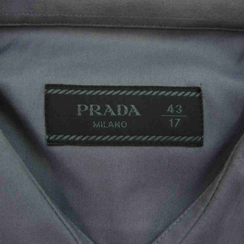 PRADA プラダ UCM608 F62 国内正規品 ワイドスプレッドカラー ストレッチ 長袖 シャツ グレー グレー系 43【中古】