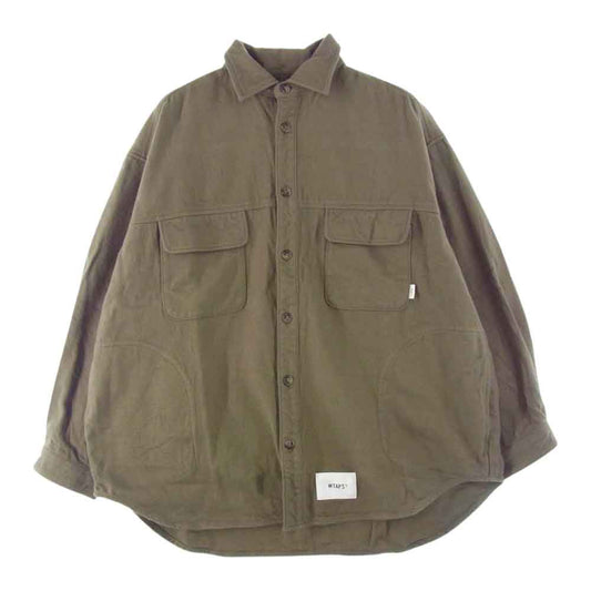 WTAPS ダブルタップス 22SS 221WVDT-SHM05 WCPO 01 LS COTTON. FLANNEL フランネル コットン 長袖 シャツ カーキ系 X 02【美品】【中古】