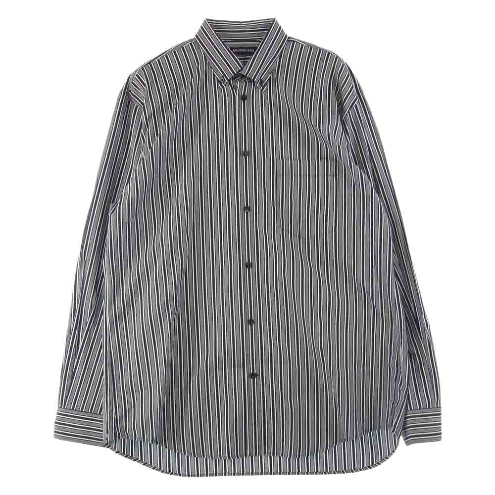 BALENCIAGA バレンシアガ 18SS 556878 TDM12 国内正規品  Poplin shirt バックロゴ ポプリン シャツ ブラック系 ホワイト系 38【美品】【中古】