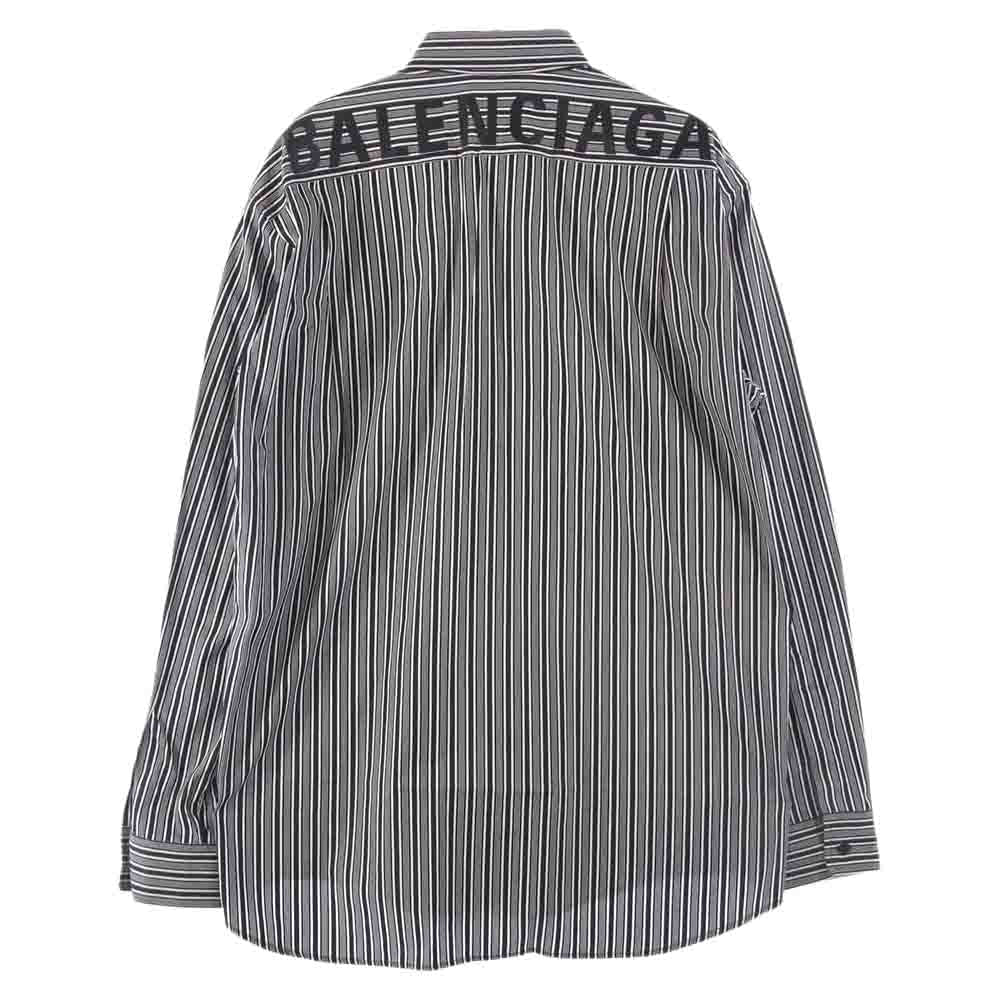 BALENCIAGA バレンシアガ 18SS 556878 TDM12 国内正規品  Poplin shirt バックロゴ ポプリン シャツ ブラック系 ホワイト系 38【美品】【中古】