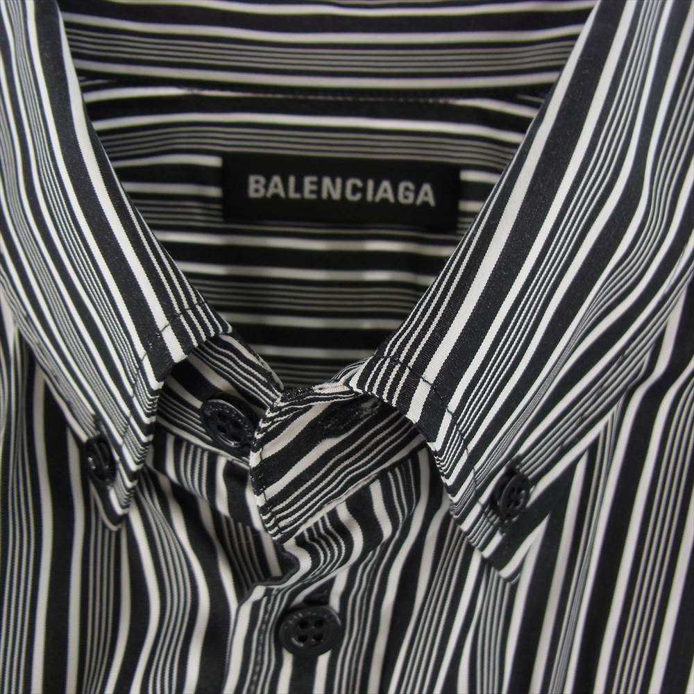 BALENCIAGA バレンシアガ 18SS 556878 TDM12 国内正規品  Poplin shirt バックロゴ ポプリン シャツ ブラック系 ホワイト系 38【美品】【中古】
