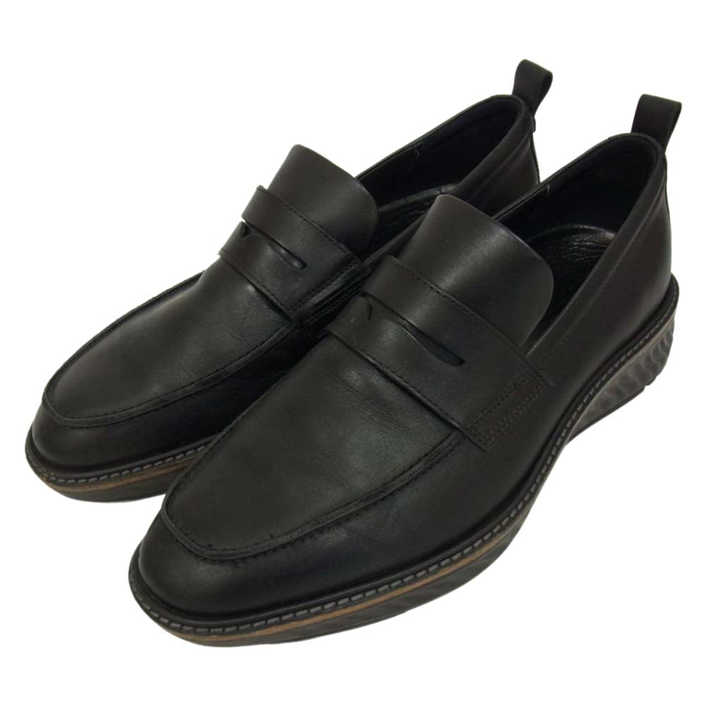 エコー 83641401001 ST.1 Hybrid Slip-on ハイブリッド スリッポン ローファー レザーシューズ ブラック系 US8【中古】