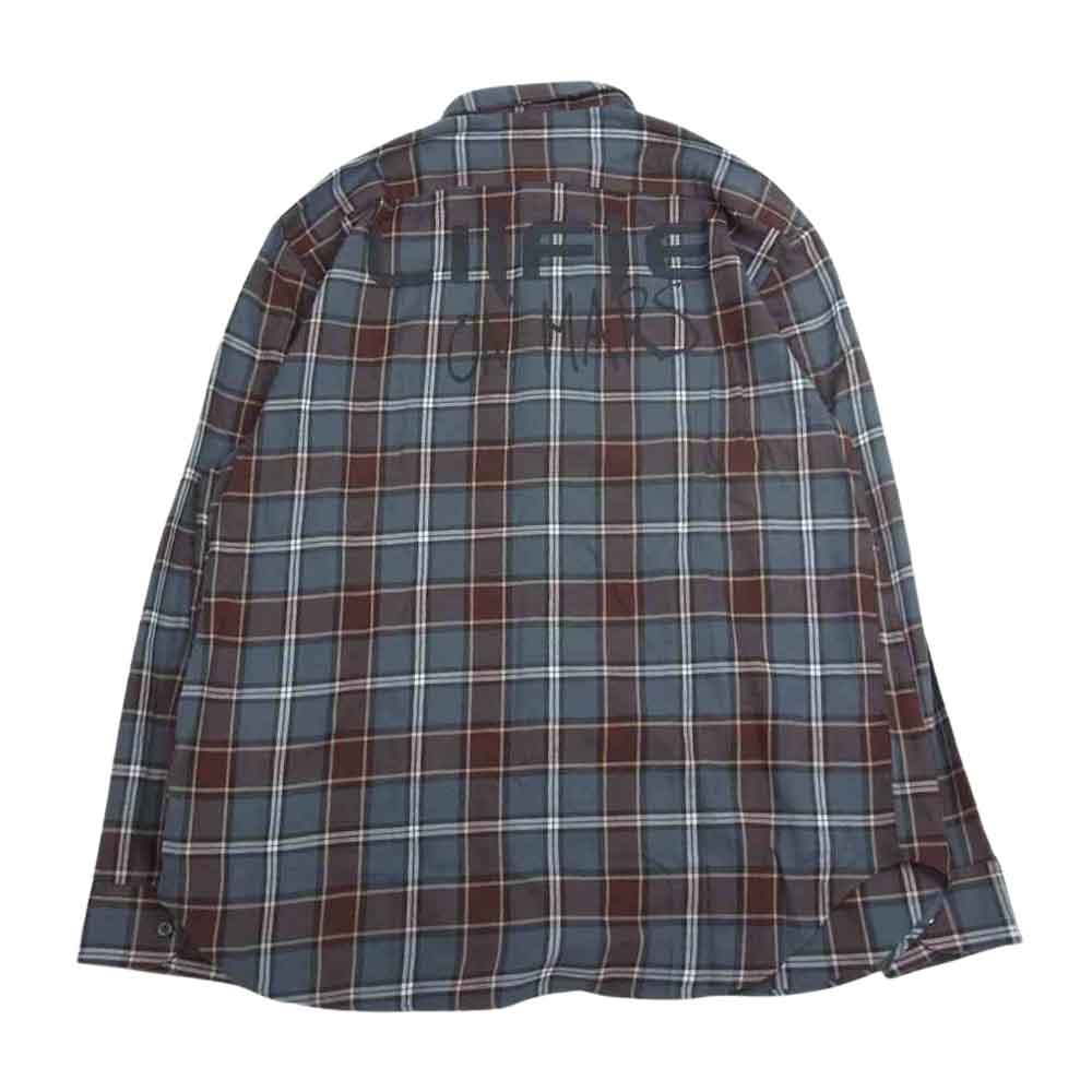 RAF SIMONS ラフシモンズ 20AW Big fit shirt Life on Mars バックプリント チェック ビッグシルエット シャツ グレー系 44【美品】【中古】
