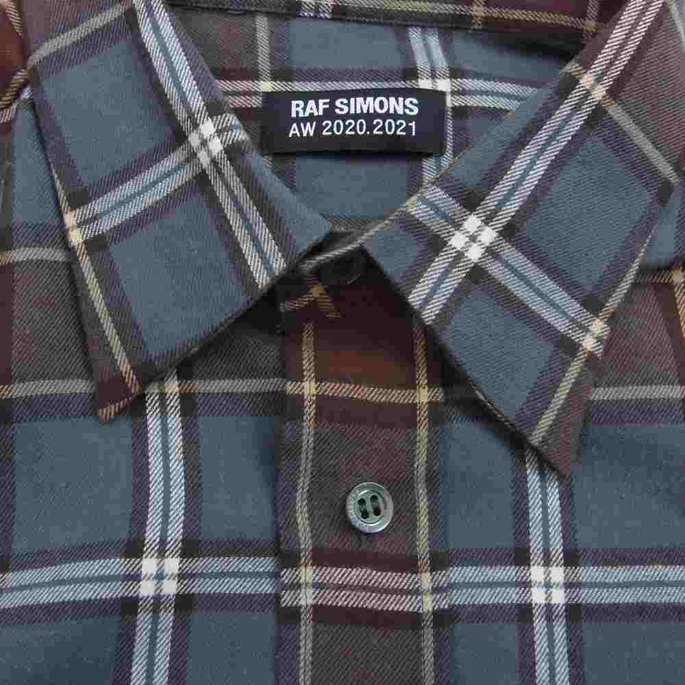 RAF SIMONS ラフシモンズ 20AW Big fit shirt Life on Mars バックプリント チェック ビッグシルエット シャツ グレー系 44【美品】【中古】