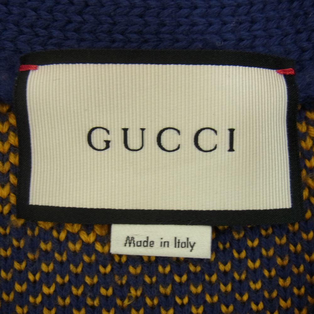 GUCCI グッチ 442638 X1357 国内正規品 Teddy Bear Jacquard Wool Cardigan テディベア ジャカード ウール カーディガン ブルー系 L【中古】