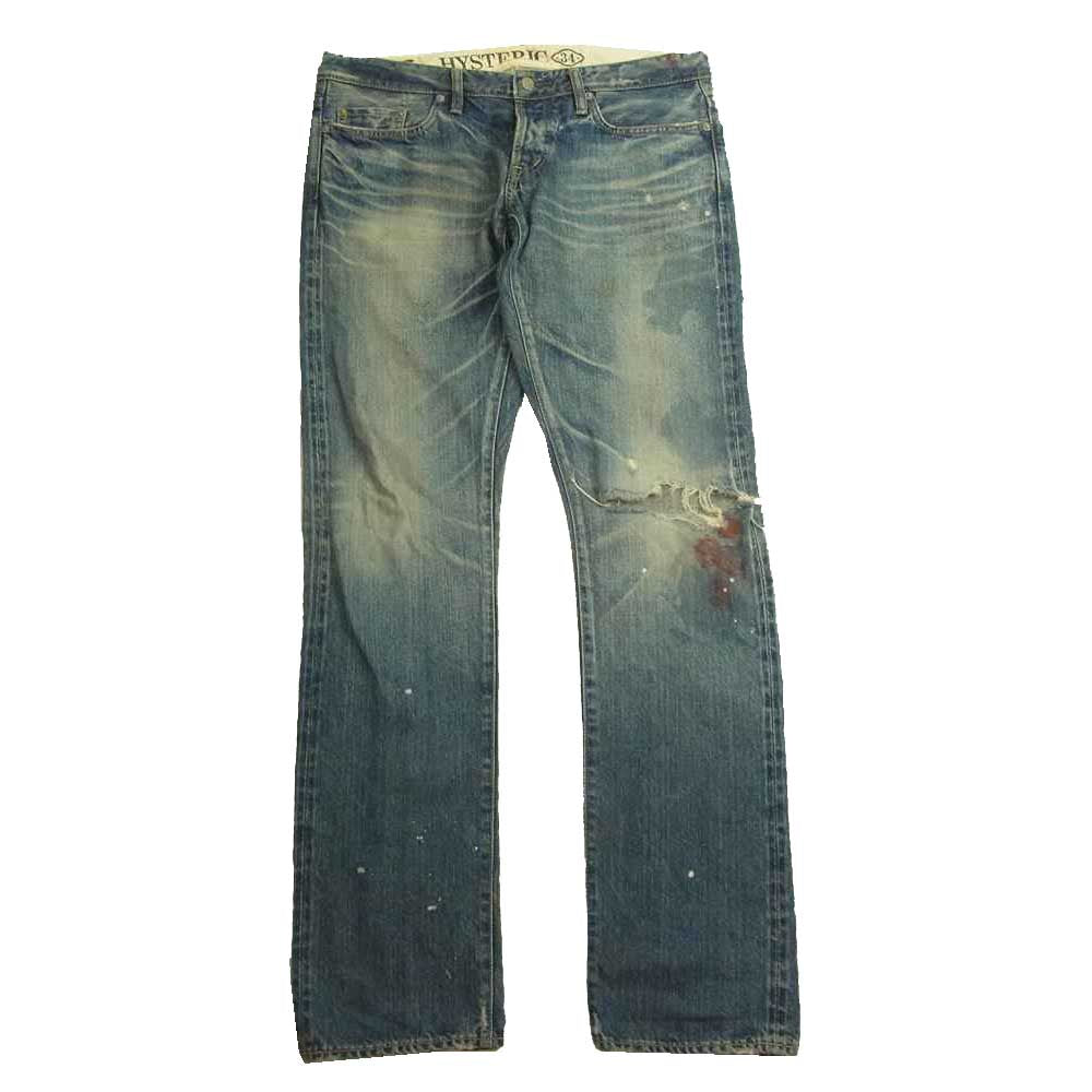 HYSTERIC GLAMOUR ヒステリックグラマー 4AP-2744 クラッシュ ダメージ加工 リペア加工 ペイント デニム パンツ  インディゴブルー系 34【中古】