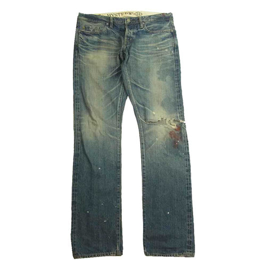 HYSTERIC GLAMOUR ヒステリックグラマー 4AP-2744 クラッシュ ダメージ加工 リペア加工 ペイント デニム パンツ  インディゴブルー系 34【中古】